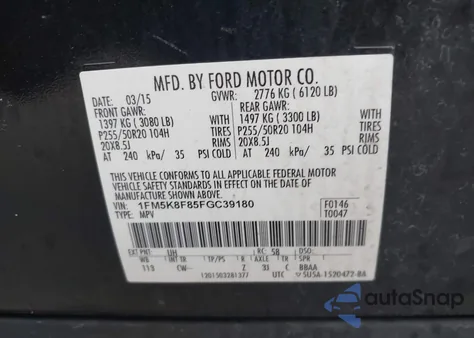 2015 Ford Explorer Limited z USA, uszkodzony, nr VIN 1FM5K8F85FGC39180